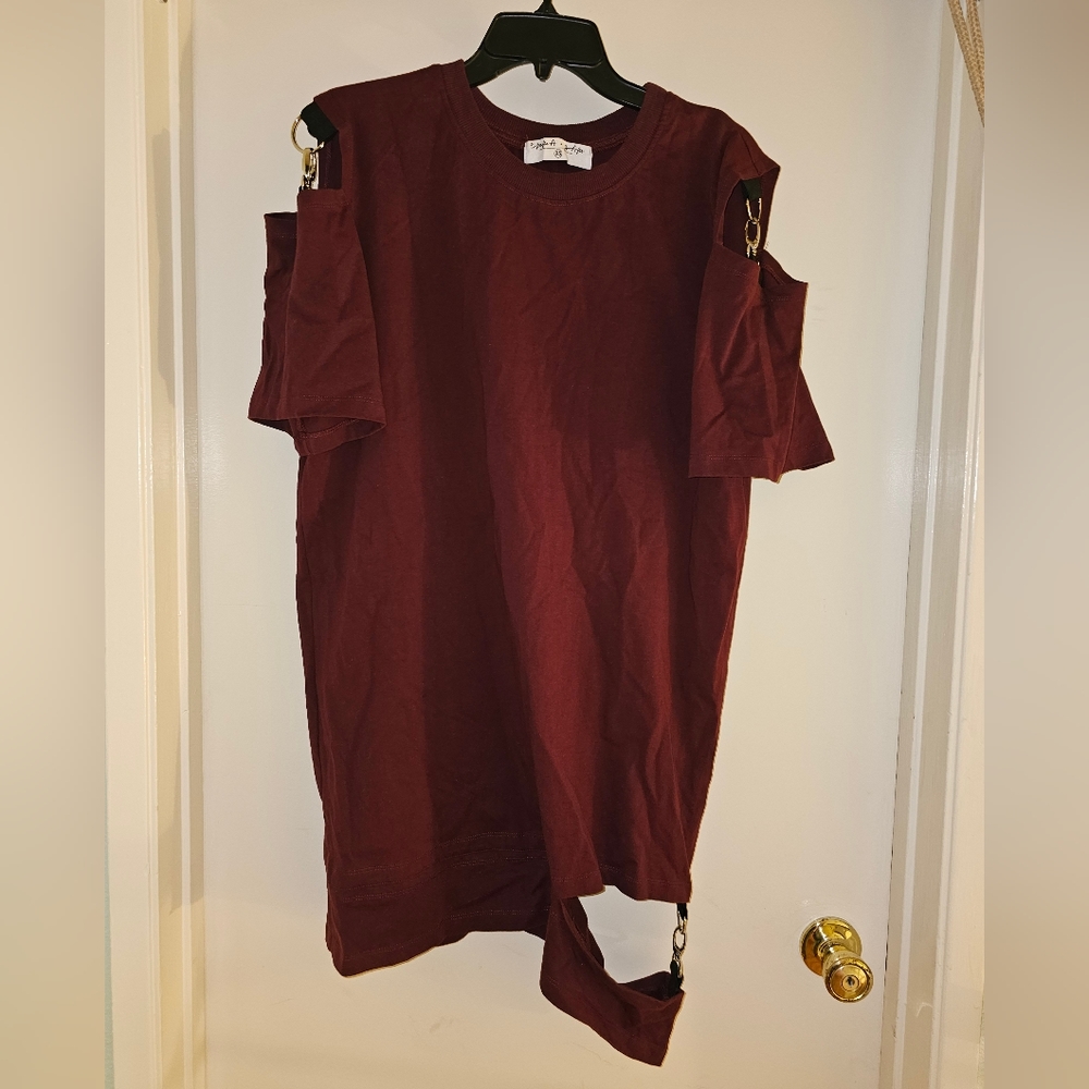 LF Emma and Sam Burgundy Shoulder Cutout T-shirt Dress